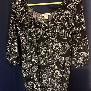 White House Black Market Floral Geo Print Elastic Waist Blouse XS